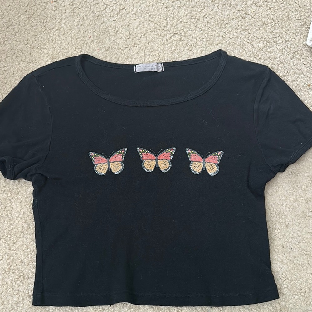 Black Butterfly Print Women's Top